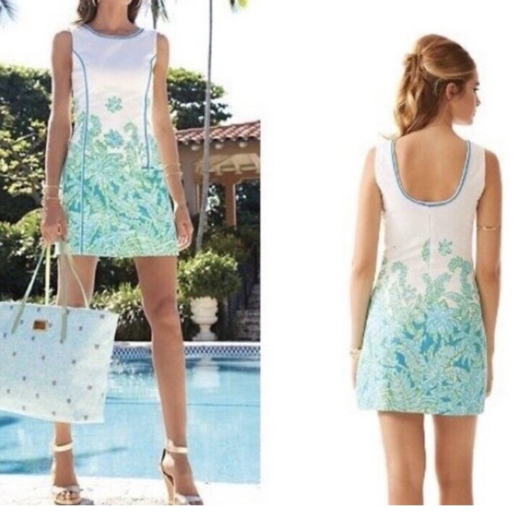 Lilly Pulitzer Carlow Resort White Palm Party Engineered Print Shift Dress Sz 12